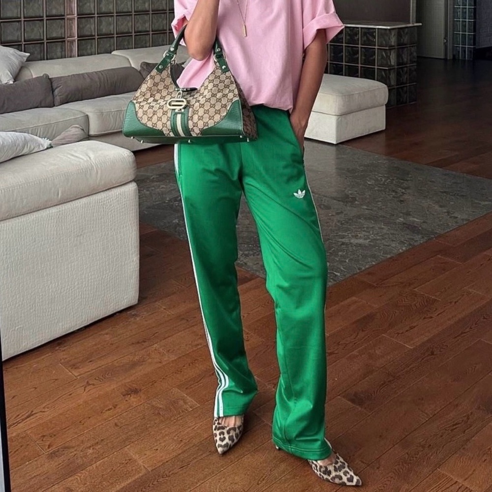 adidas Originals Green Track Pants with White Stripes